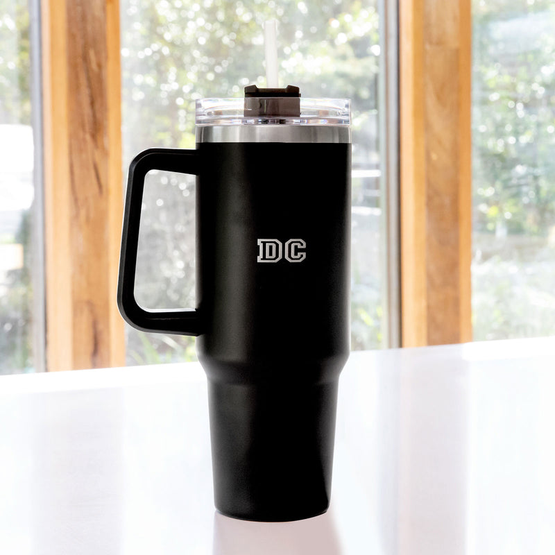 Custom Artwork Engraved Monogrammed Black 1200ml Tumbler with carry handle