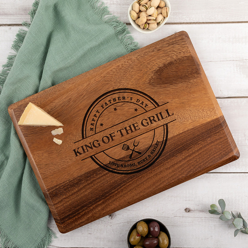 Engraved walnut BBQ and cheese board for Father’s Day with personalised message