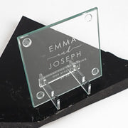 Custom Engraved Name Bride and Groom Wedding Glass Coaster Favour