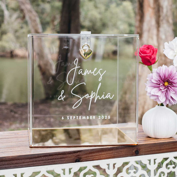 Personalised Engraved Acrylic Wishing Well Box with Mirror Gold