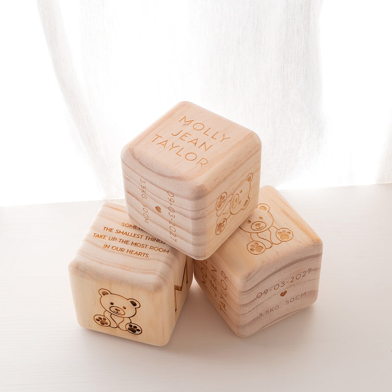 Personalised Engraved Baby Milestone Wooden Nursery Block