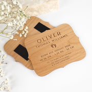 Customised Engraved Wooden Baby Announcement Cards with Magnet