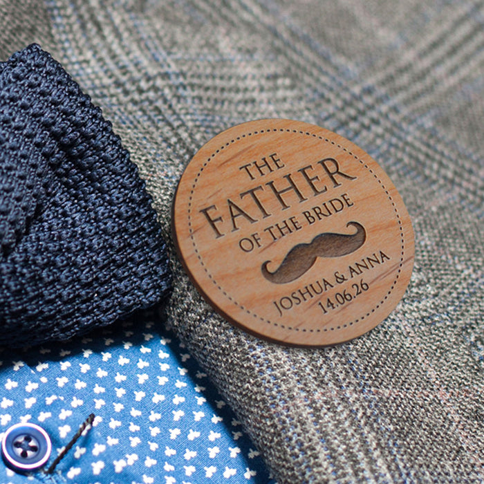 Engraved wooden Father of the Bride badge