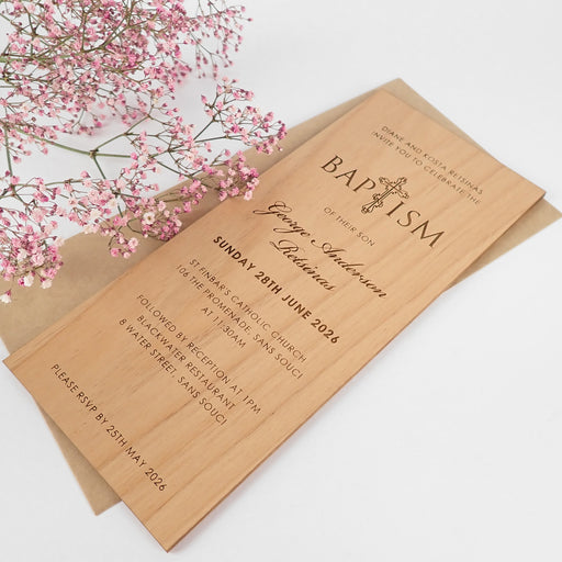 Personalised DL Engraved Wooden Baptism Invitations