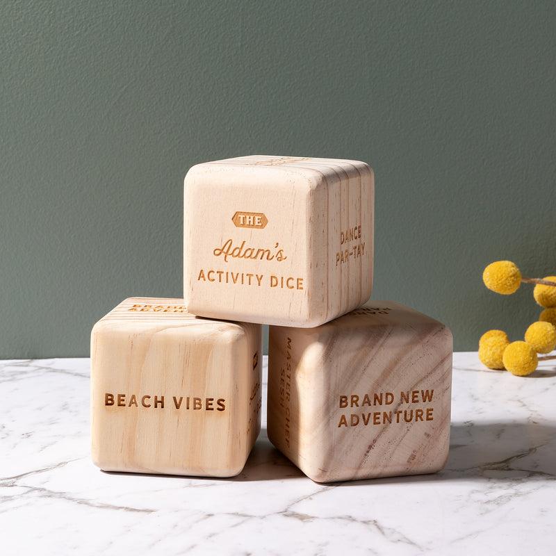 Personalised wooden Family Activity Dice with custom engraved fun activities
