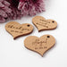 customised engraved wooden heart shaped wedding favour place card gift tags