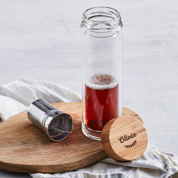 Personalised Tea Infuser with Engraved Wooden Lid – Thoughtful Gift for Tea Lovers