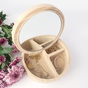 Custom Engraved Name Mirror Compartments Wooden Jewellery Box