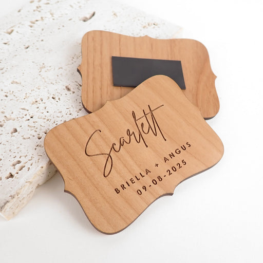 Personalised Engraved Royal Style Wooden Wedding Placecards with Magnet
