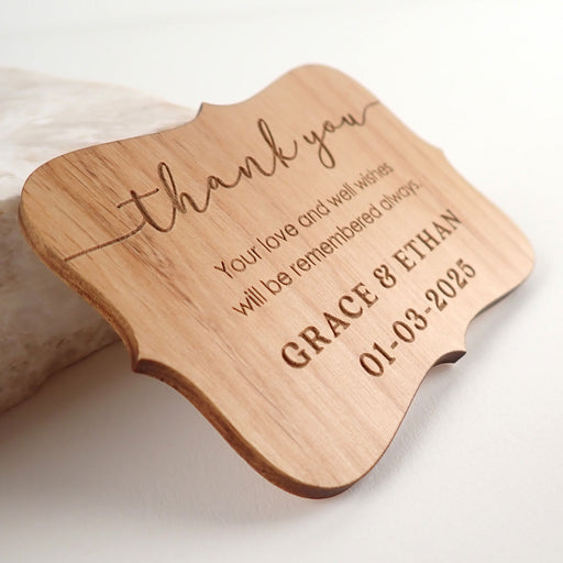 Custom designed engraved wedding guest thank you cards