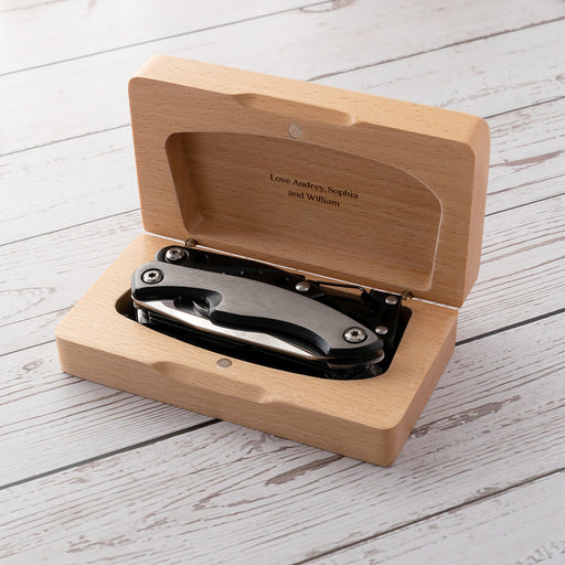 Father's Day multi tool set in custom engraved wooden box