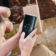 Double-walled travel mug in black, ideal Father’s Day gift with name or message