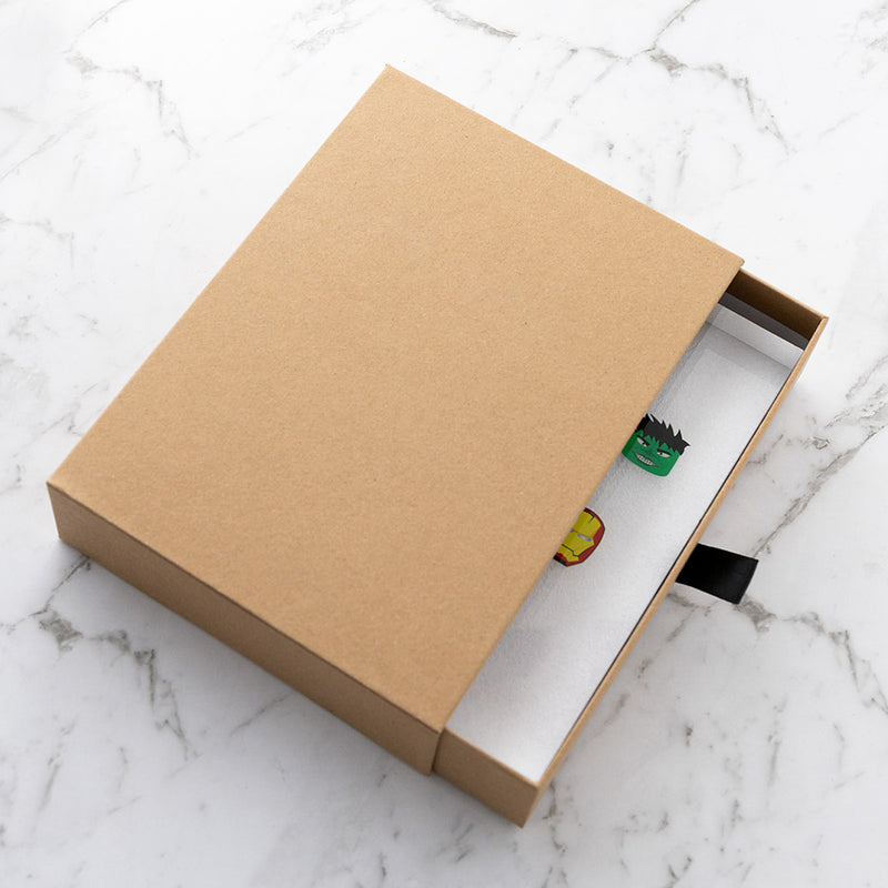 Personalised superhero Dad acrylic block presented in a premium sliding gift box.
