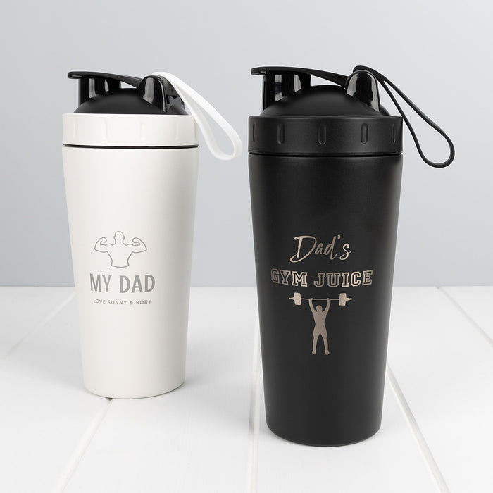 Personalised 750ml protein shaker for Dad in matte black or white finish