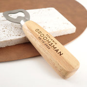 Custom designed Engraved Beach Wood Handle Bottle Opener Groomsman Best Man Father of the bride and Groom Gift