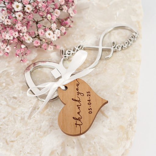 Infinity Bottle Opener with Custom Designed Engraved Wooden Gift Tag Wedding Favours