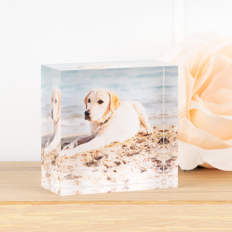 Personalised mini acrylic photo block 50x50mm in premium sliding gift box