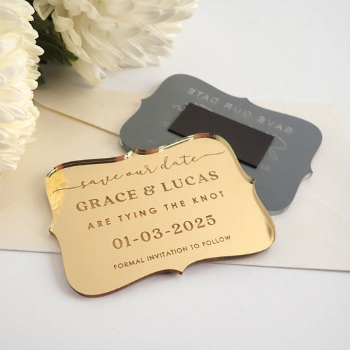 Personalised Engraved Acrylic Wedding 'Save the Date' Cards