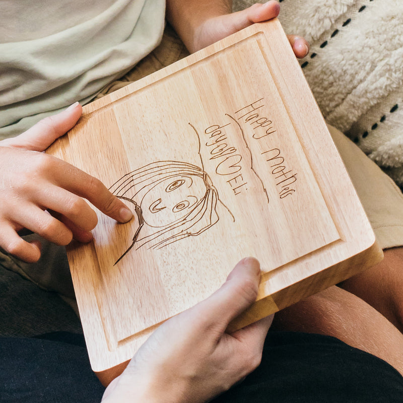 Personalised Engraved Child's Artwork Wooden Square Chopping Board