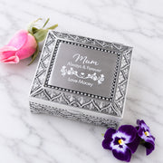 Personalised pewter jewellery box engraved with a special message for Mum, Nanna or Grandma