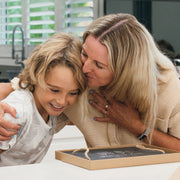 Slate cheese board gift with personalised artwork for Mum, Aunty or Nana, styled with cheese and snacks