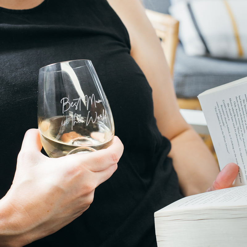 Mother's Day “Best Mum in the World” Stemless Wine Glass