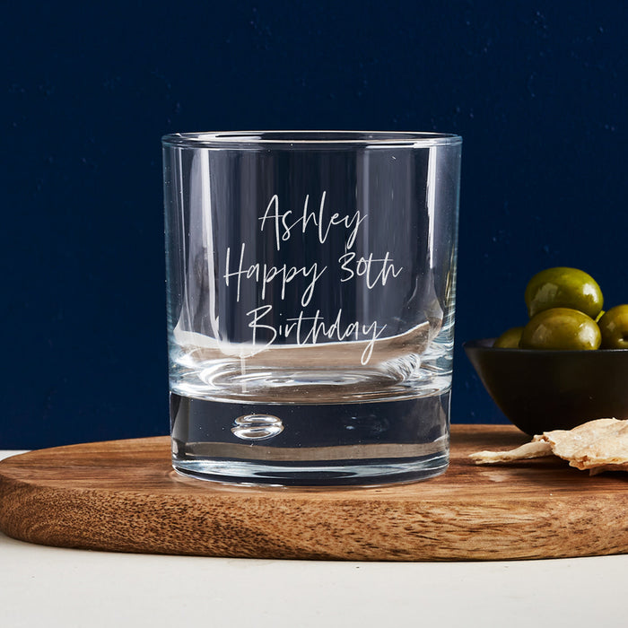 Personalised 30th Birthday Whiskey Glass – Custom Engraved 305ml Glass Gift for Home Bar