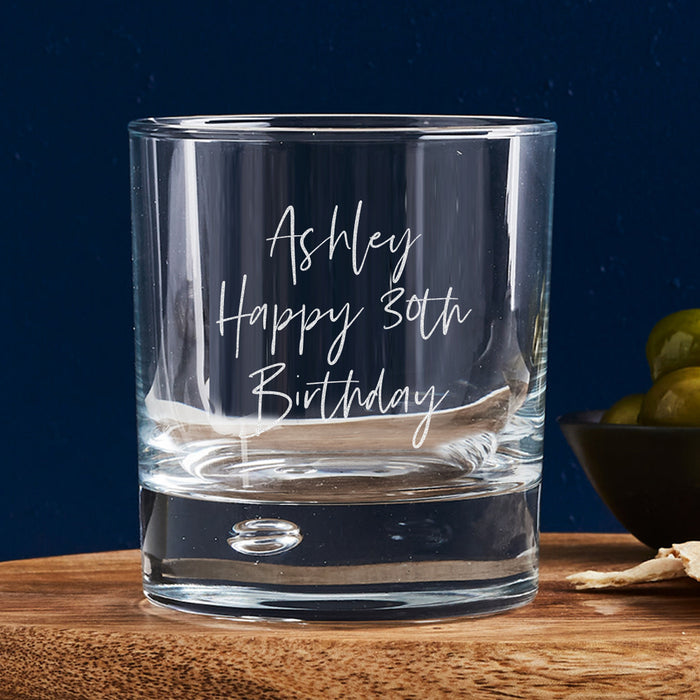 Unique 30th Birthday Gift – Laser Engraved Whiskey Glass with Custom Design