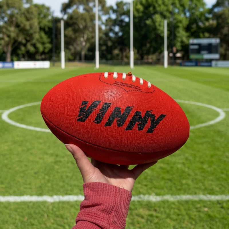 Red personalised AFL football for kids available in sizes 1 to 5