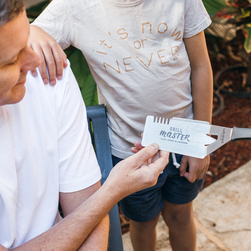 Stainless steel BBQ flipper with personalised message