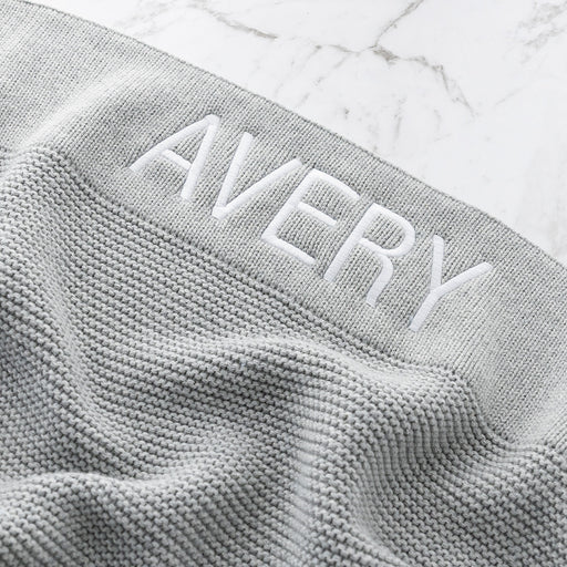 Unisex grey cotton baby blanket personalised for newborn
