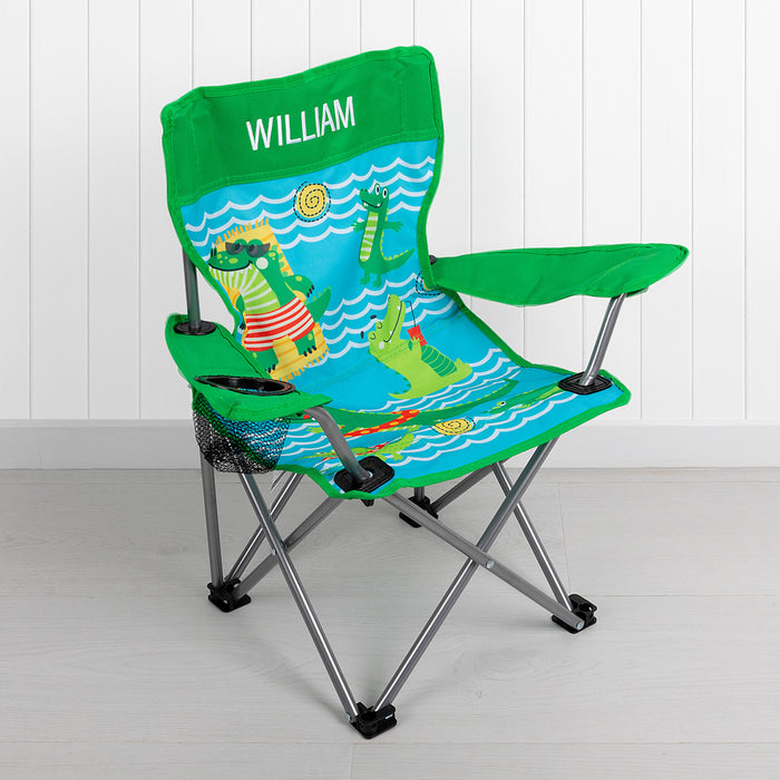 Customised Embroidered Crocodile Design Green Kids Beach Chair