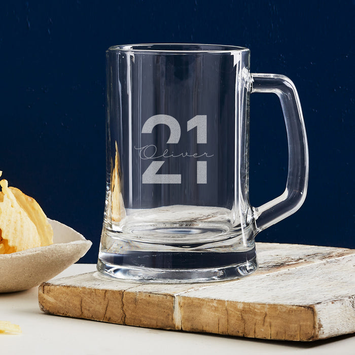 Engraved 500ml beer mug, perfect 21st birthday gift for the beer lover