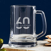 Custom engraved glass beer mug gift for 60th birthday celebration