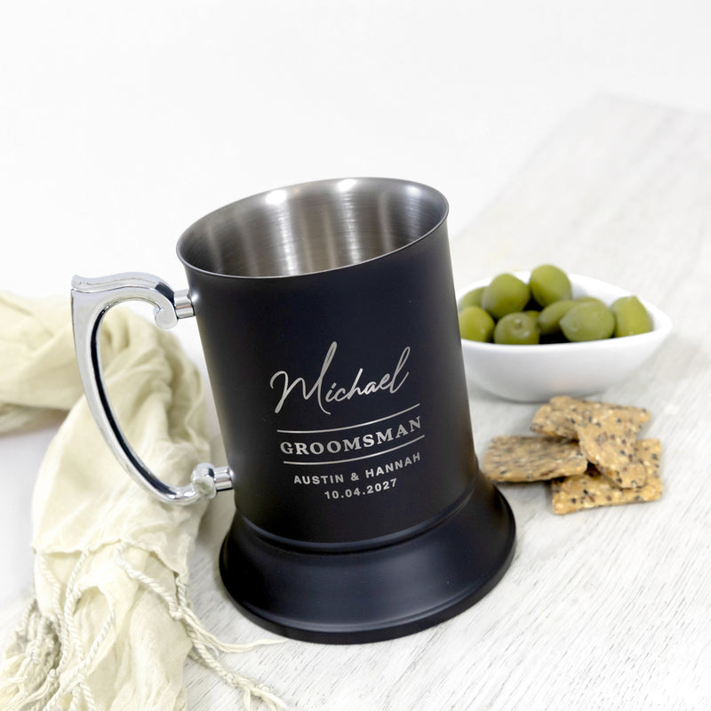 Custom metal beer stein in gift box for Groom, Best Man, and Father of the Bride