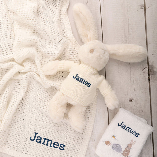 Customised Embroidered Child's Name White Bunny Hamper Gift Set