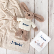 Cotton baby blanket and embroidered face washer with bunny design