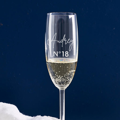 Custom engraved 195ml champagne glass – the perfect unique gift for an 18th birthday celebration