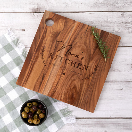 Personalised Acacia wood chopping board engraved for Mother’s Day gift