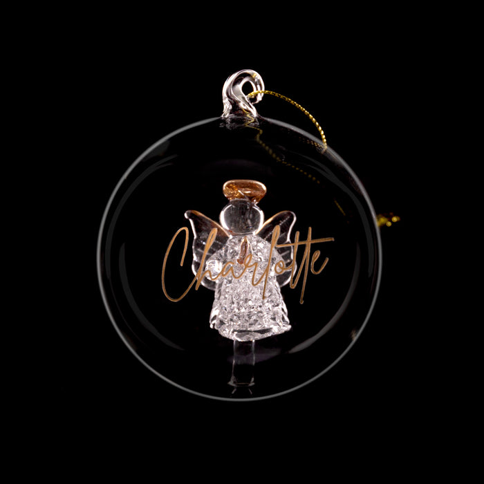 Engraved Christmas bauble with angel and golden halo, perfect keepsake for the holiday season