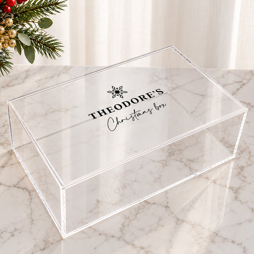 Reusable personalised Christmas Eve box made from clear acrylic