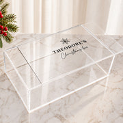 Clear acrylic Christmas gift box personalised with child’s name