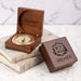 Brass compass in engraved wooden keepsake box with company logo inside and outside