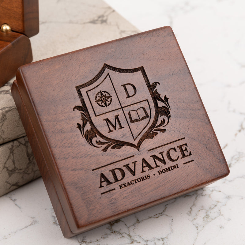 Corporate client appreciation gift brass compass with custom engraved box