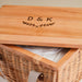 Custom engraved picnic basket cooler with wooden lid for outdoor entertaining