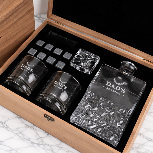 Engraved 800ml whiskey decanter and matching glasses gift set for Dad, Step-Dad or Grandpa