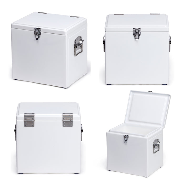 White 15L esky cooler box shown front, back, side and open