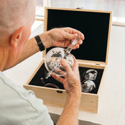 Personalised globe whiskey decanter set with engraved wooden gift box