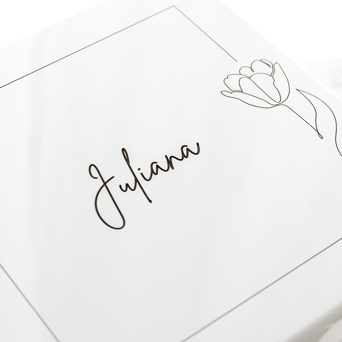 Deluxe personalised jewellery box with custom message engraving, soft velour compartments and secure key closure