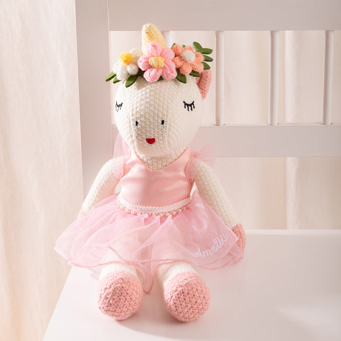 Custom Embroidered Child's Name Pink Knitted Unicorn Doll